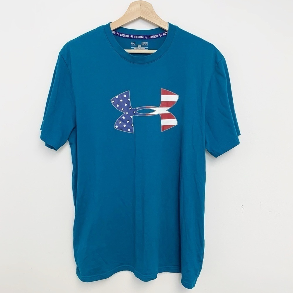 Under Armour Mens American Big Flag Logo USA T-Shirt Sz L